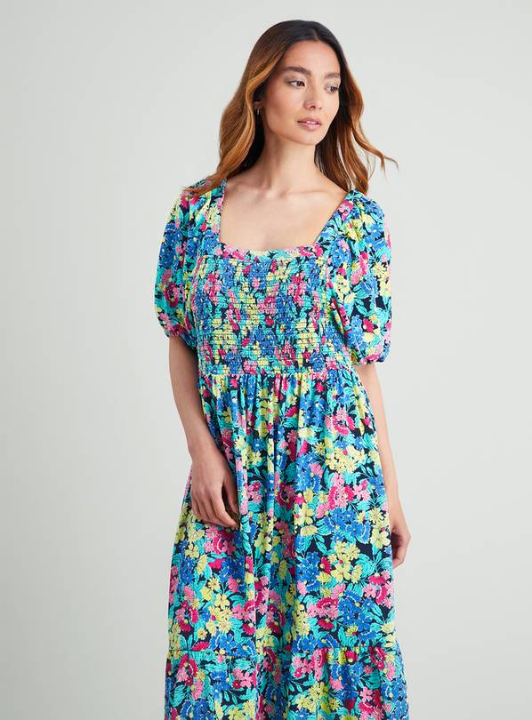 Buy Floral Square Neck Puff Sleeve Midi Dress - 10 