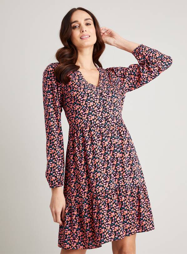 Floral Print Tiered Mini Dress - 10