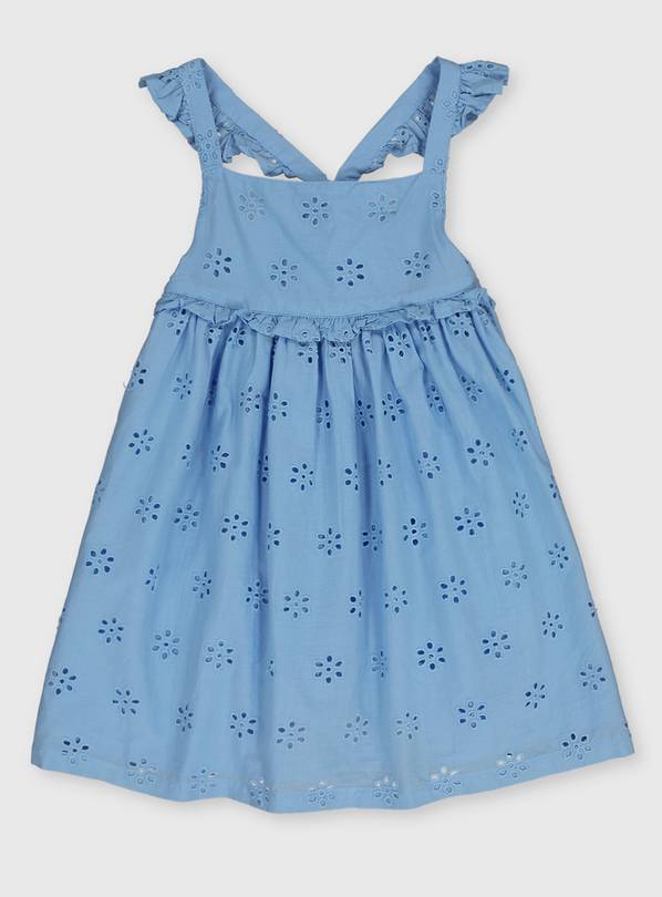 Blue Broderie Dress - 1-1.5 years