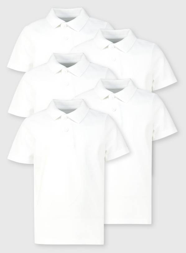 White Short Sleeve Polo Shirt 5 Pack - 6 years