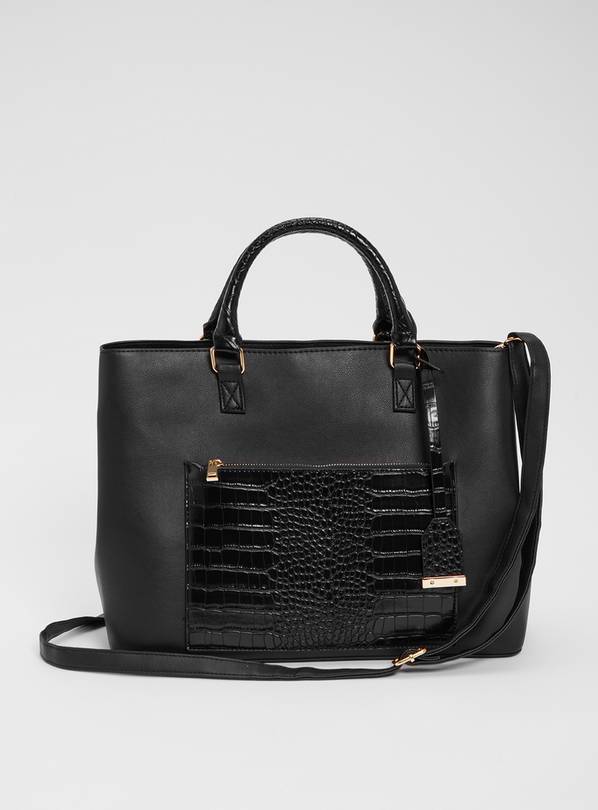 Buy Black Mock Croc Pocket Tote - One Size | Handbags | Argos