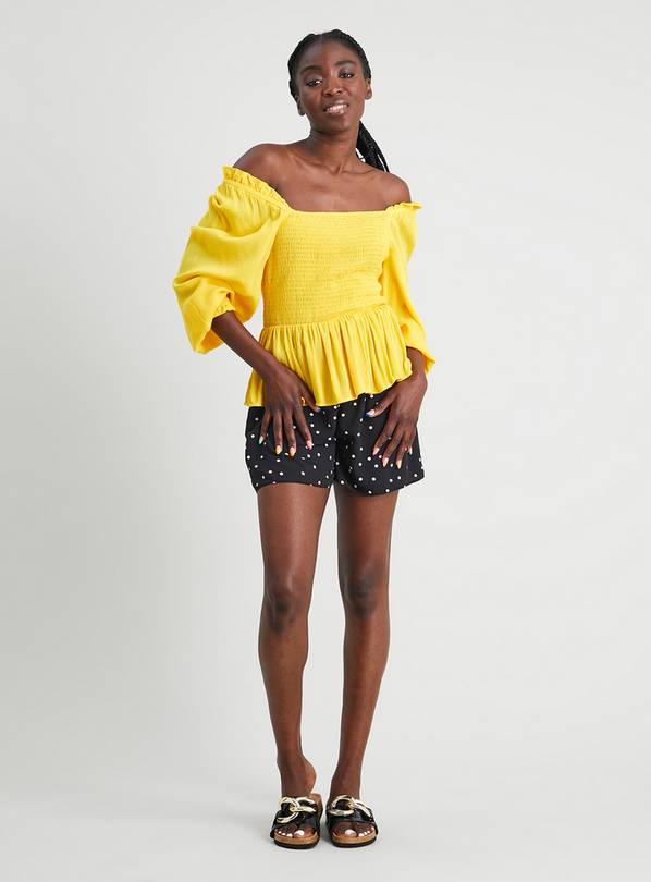 Buy Yellow Shirred Bardot Top 16 Tops Tu