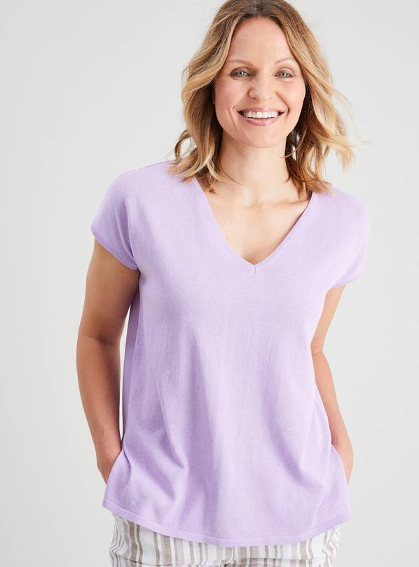 Buy Lilac V-Neck T-Shirt With Linen - 14 | Jumpers | Argos