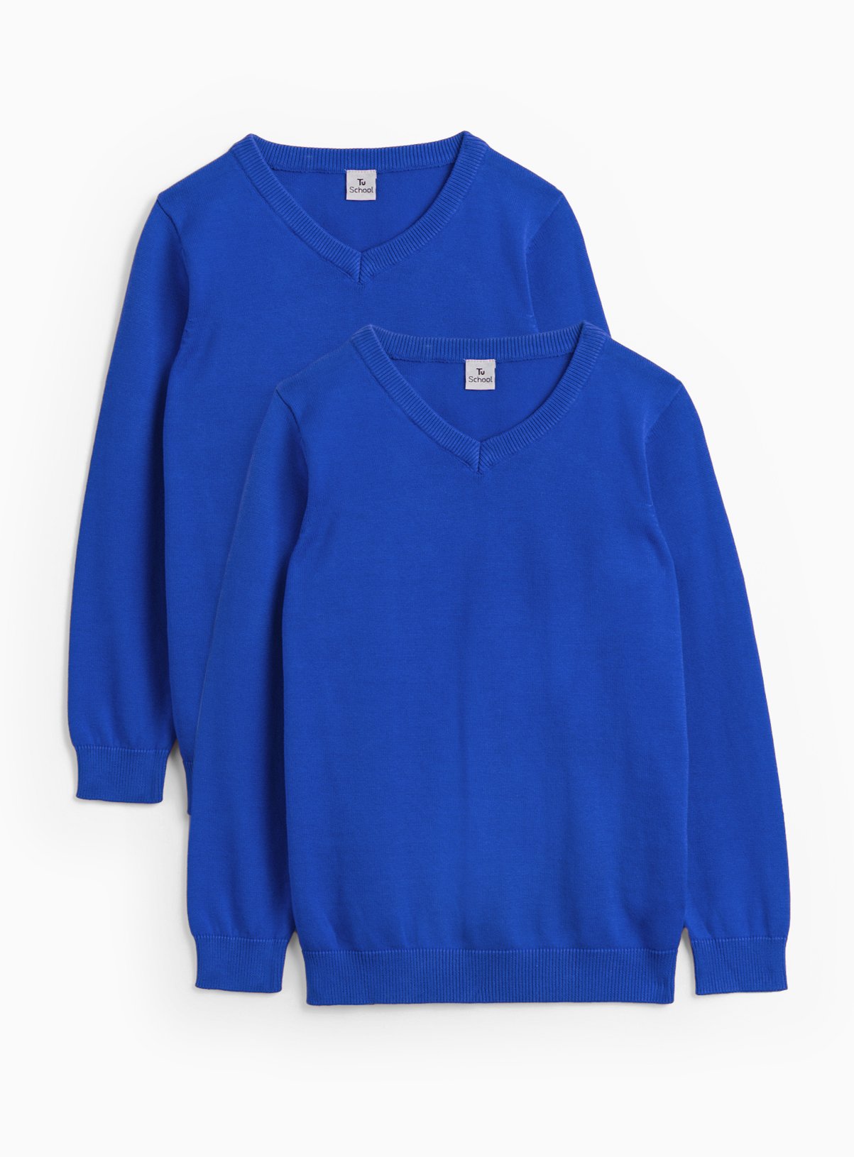 Blue 2 Pack Blue Unisex V-Neck Jumpers (5 Years) - Tu by Sainsbury's