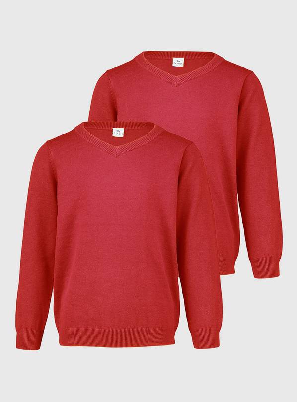 Red Unisex V-Neck Jumpers 2 Pack - 3 years