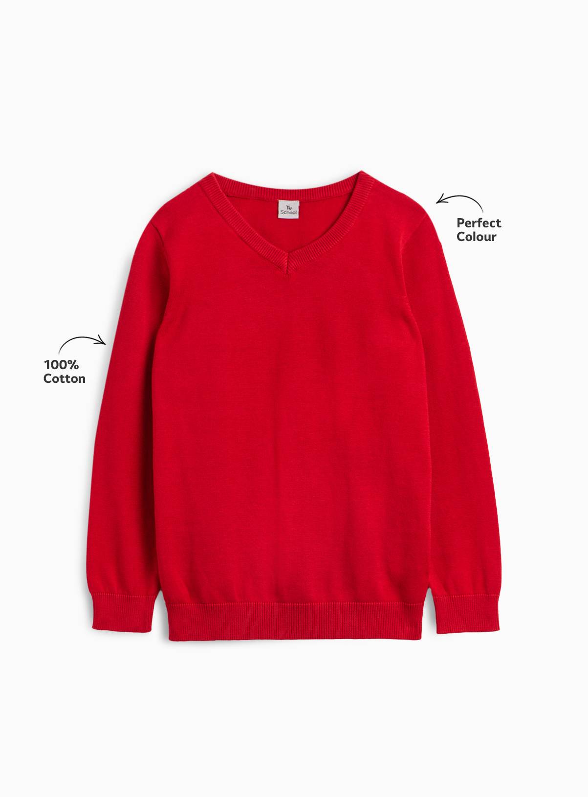 Red Cotton V-Neck Jumper 2 Pack 7 years - Image 2