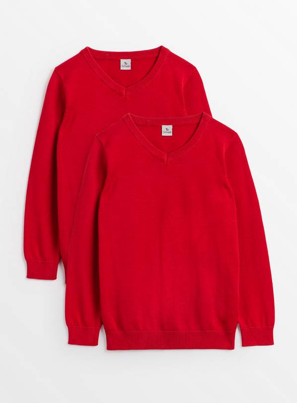 2 Pack Unisex Red V-Neck Jumpers 5 years