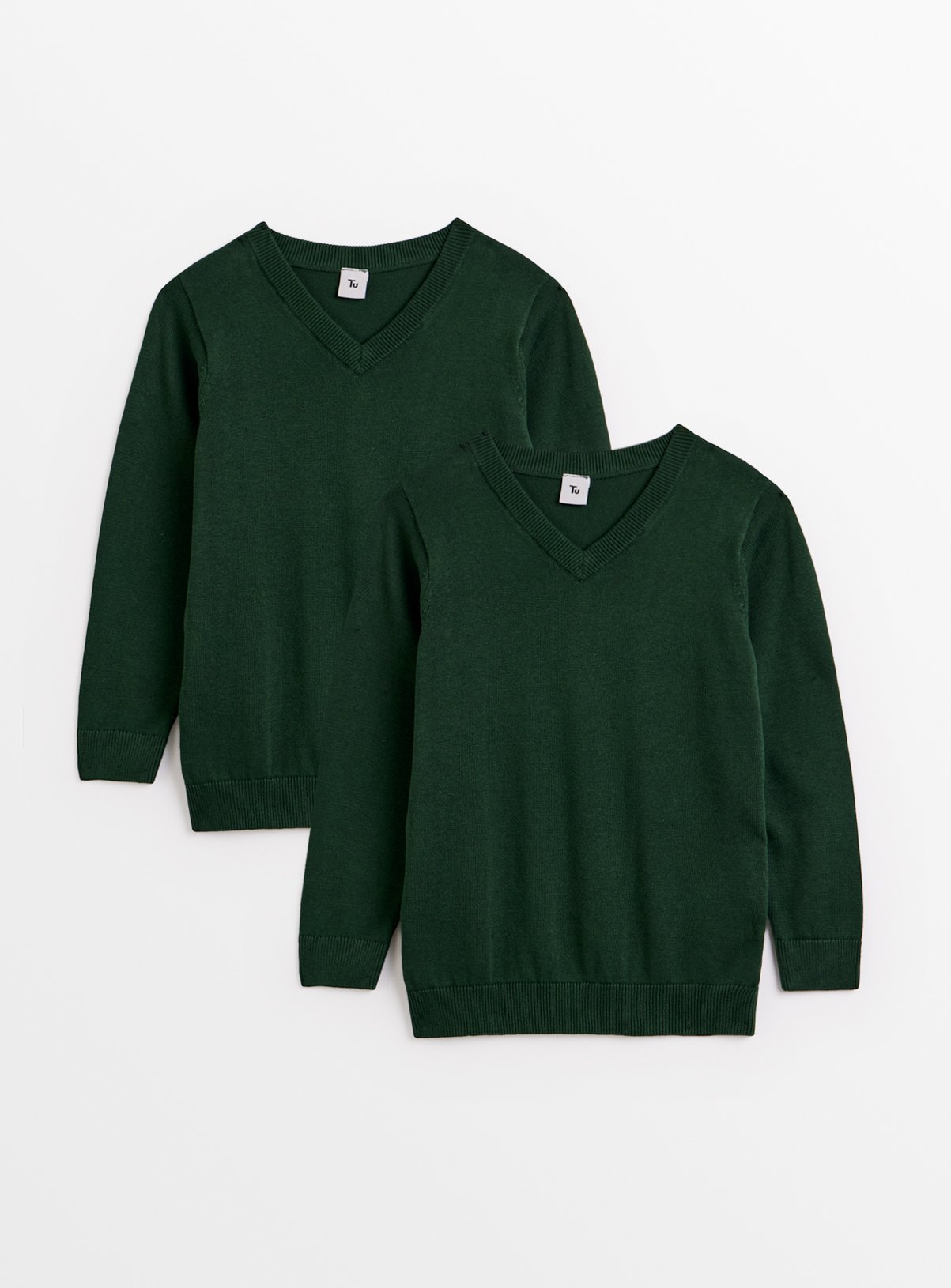 Green Cotton V Neck Jumpers 2 Pack 12 years - Image 1 thumbnail