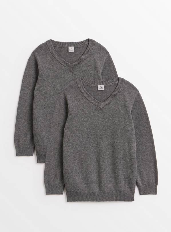 Grey V-Neck Jumpers 2 Pack 14 years