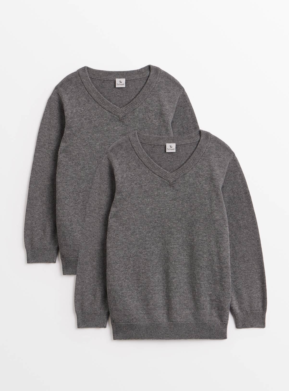 Grey Cotton V Neck Jumpers 2 Pack 10 years - Image 1