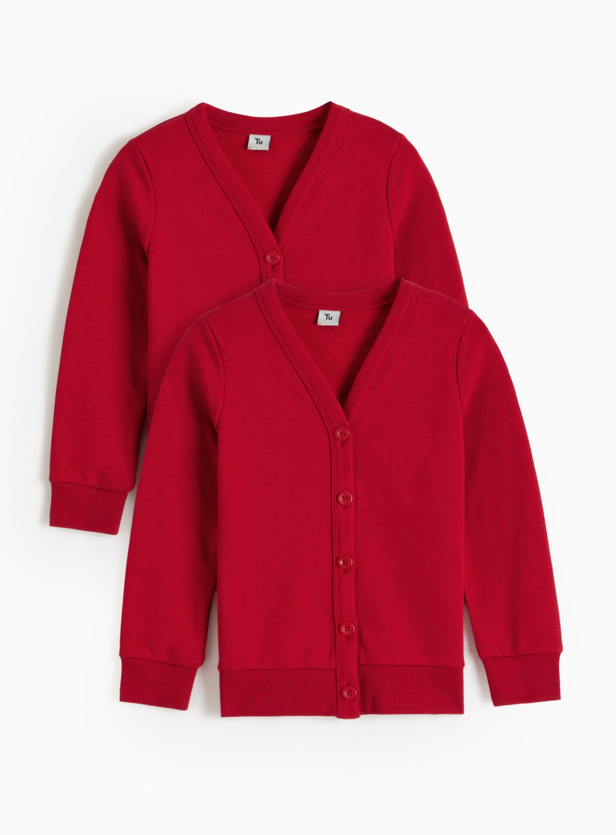 Red Cotton Rich Sweat Perfect Colour V Neck Cardigan 2 Pack 7 years - Image 1 thumbnail