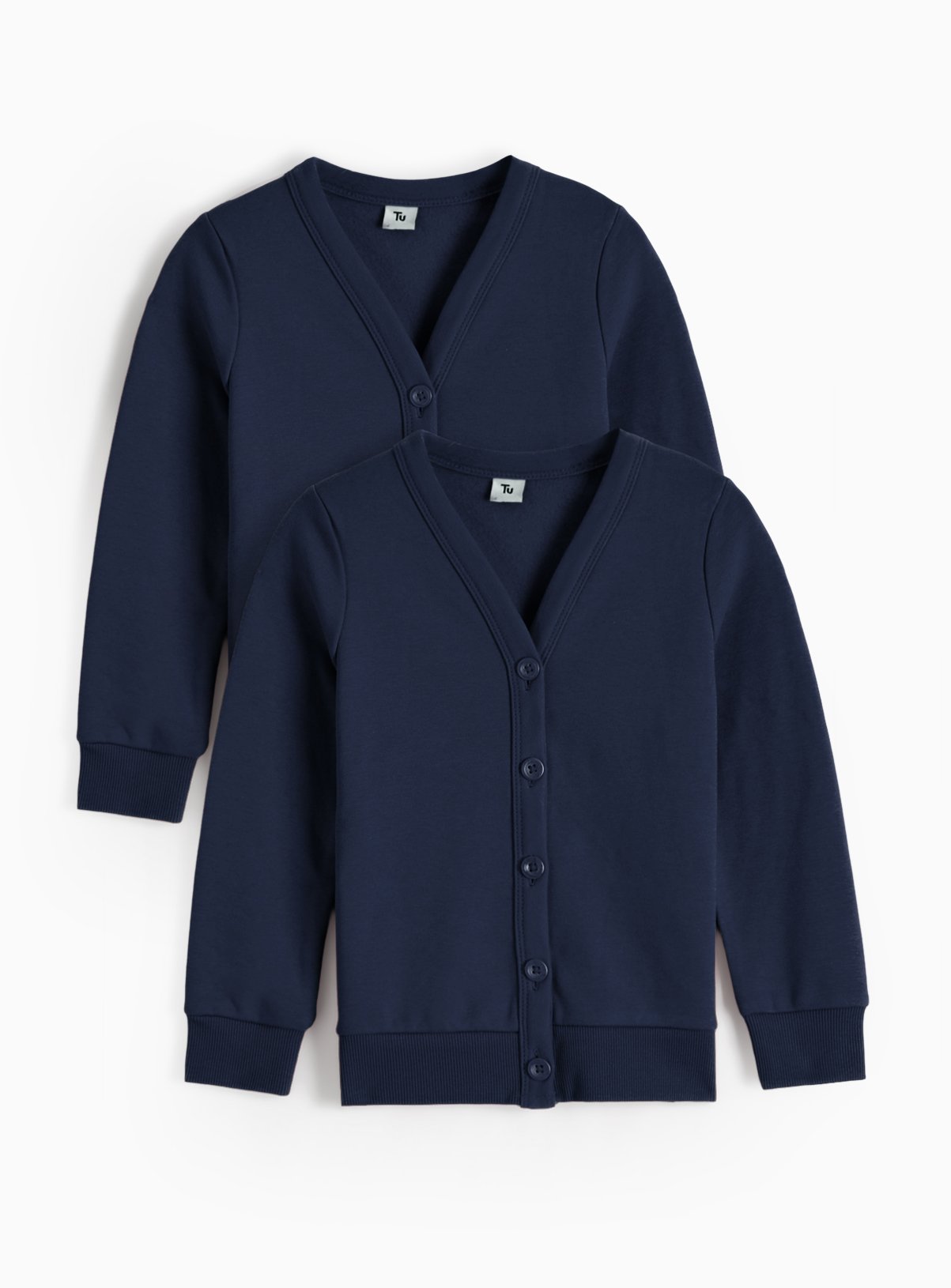 Navy Cotton Rich Sweat V Neck Cardigan 2 Pack 9 years - Image 1 thumbnail