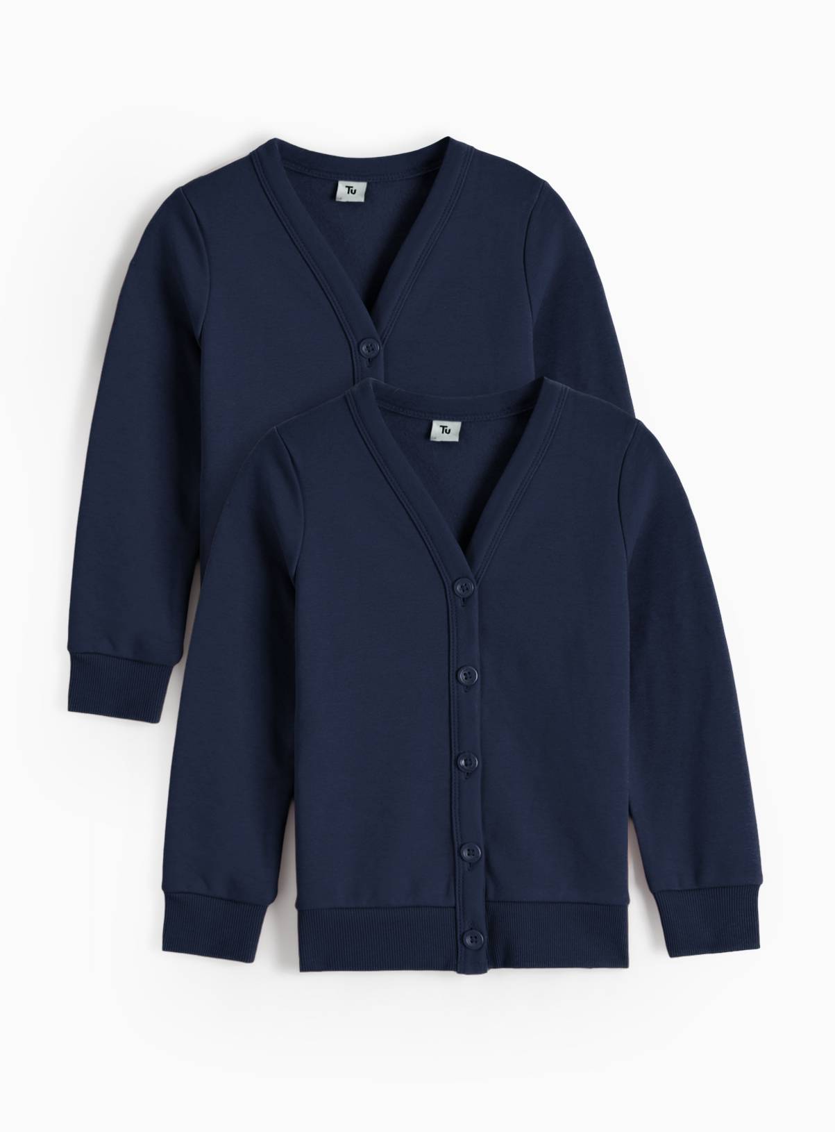 Navy Cotton Rich Sweat V Neck Cardigan 2 Pack 9 years - Image 1