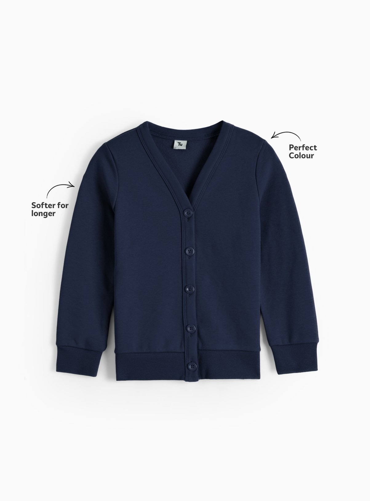 Navy Cotton Rich Sweat V Neck Cardigan 2 Pack 9 years - Image 2 thumbnail