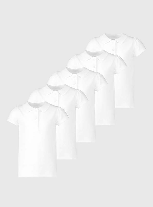 White Easy Care Polo Shirts 5 Pack - 12 years
