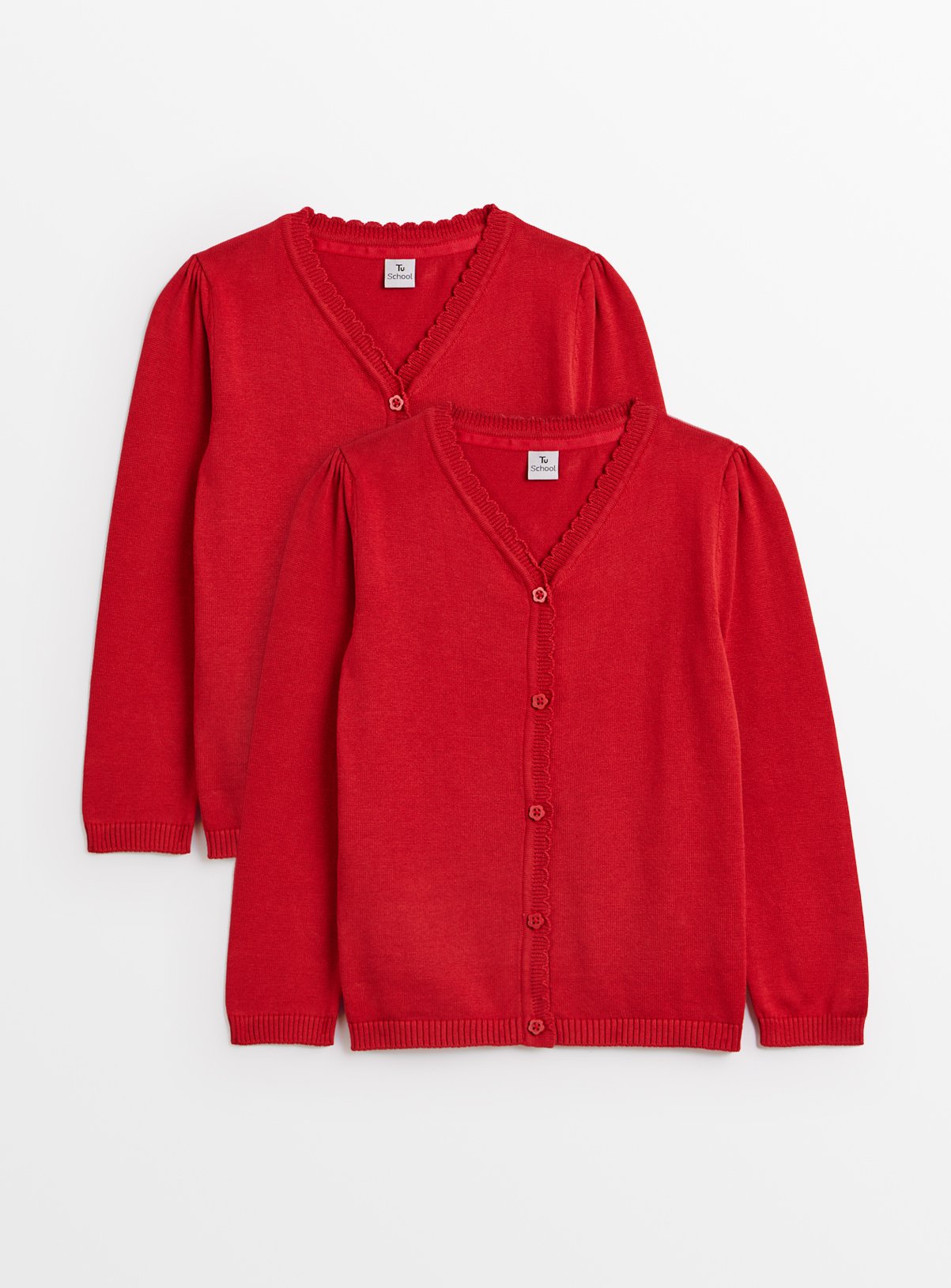 Red Knitted Cotton Scallop Trim V Neck Cardigan 2 Pack 9 years - Image 1 thumbnail