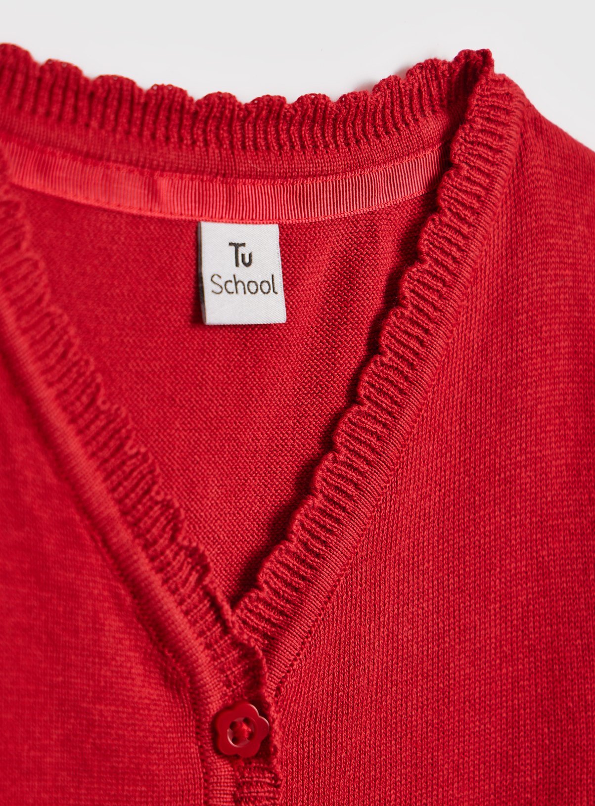 Red Knitted Cotton Scallop Trim V Neck Cardigan 2 Pack 9 years - Image 3 thumbnail