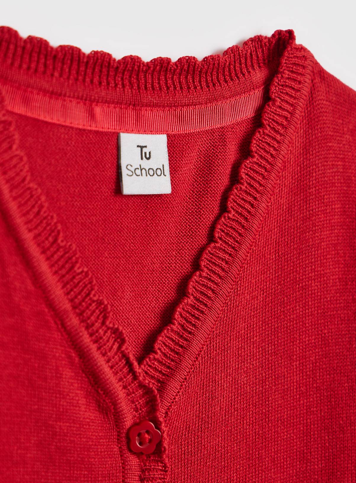 Red Knitted Cotton Scallop Trim V Neck Cardigan 2 Pack 9 years - Image 3