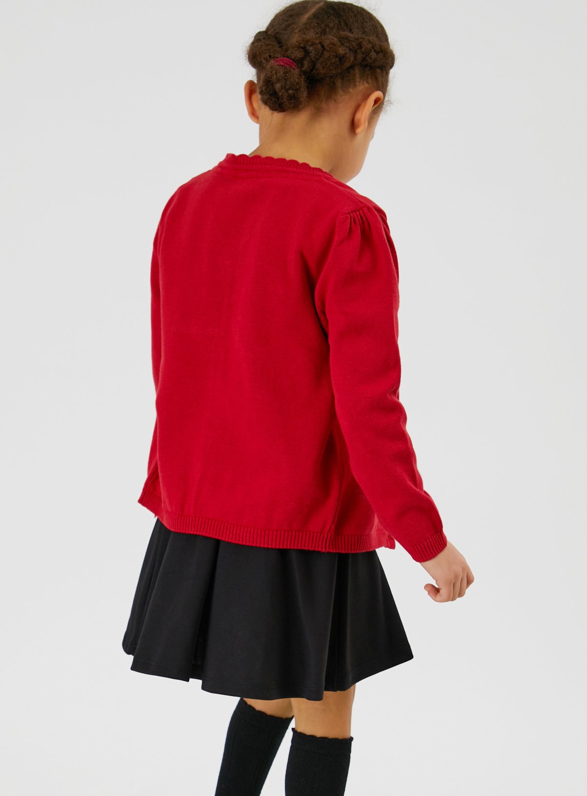 Red Knitted Cotton Scallop Trim V Neck Cardigan 2 Pack 9 years - Image 4 thumbnail