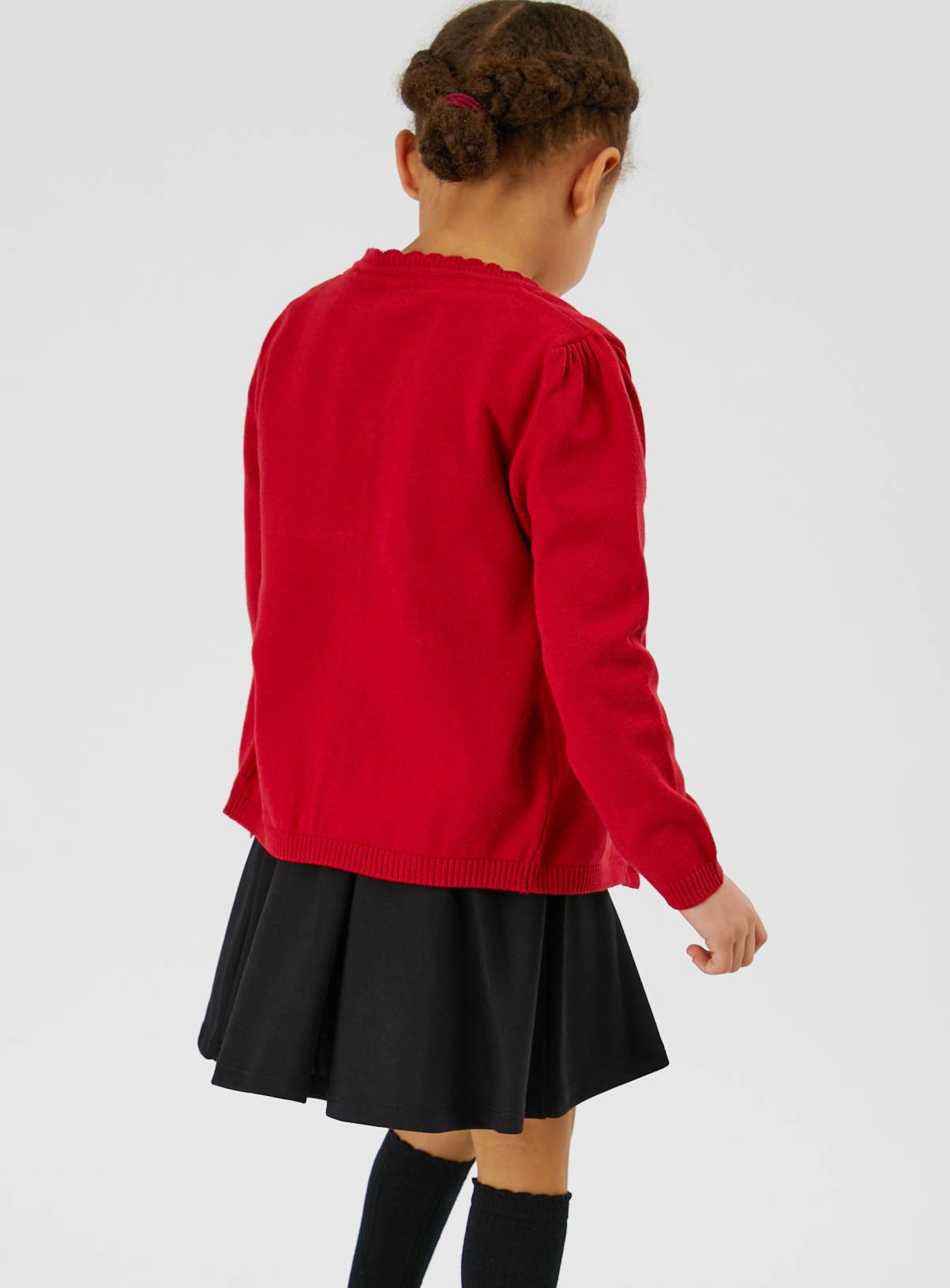 Red Knitted Cotton Scallop Trim V Neck Cardigan 2 Pack 9 years - Image 4