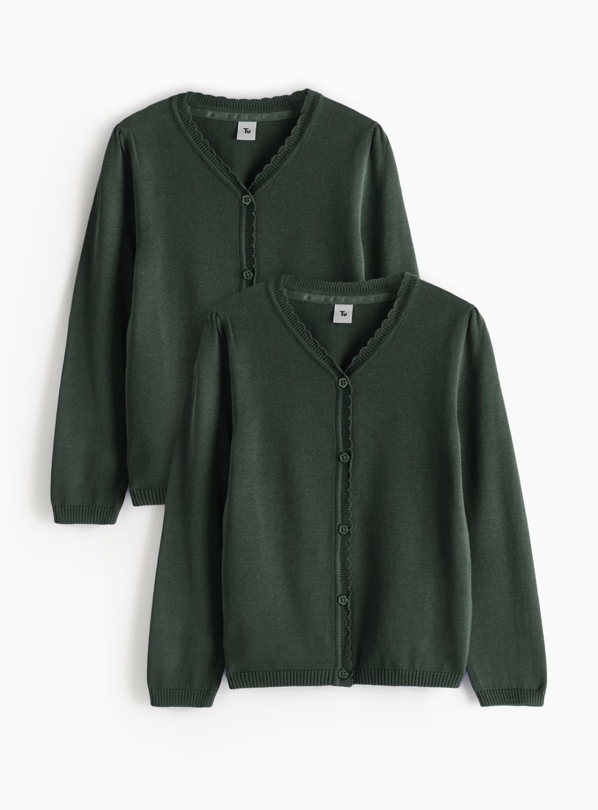 Green Knitted Cotton Scallop Trim Cardigan 2 Pack 9 years - Image 1 thumbnail