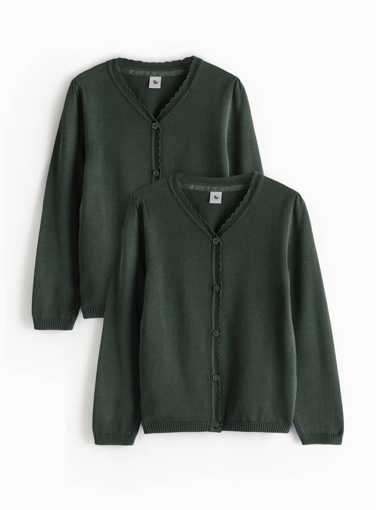 Green Knitted Cotton Scallop Trim Cardigan 2 Pack 9 years - Image 1