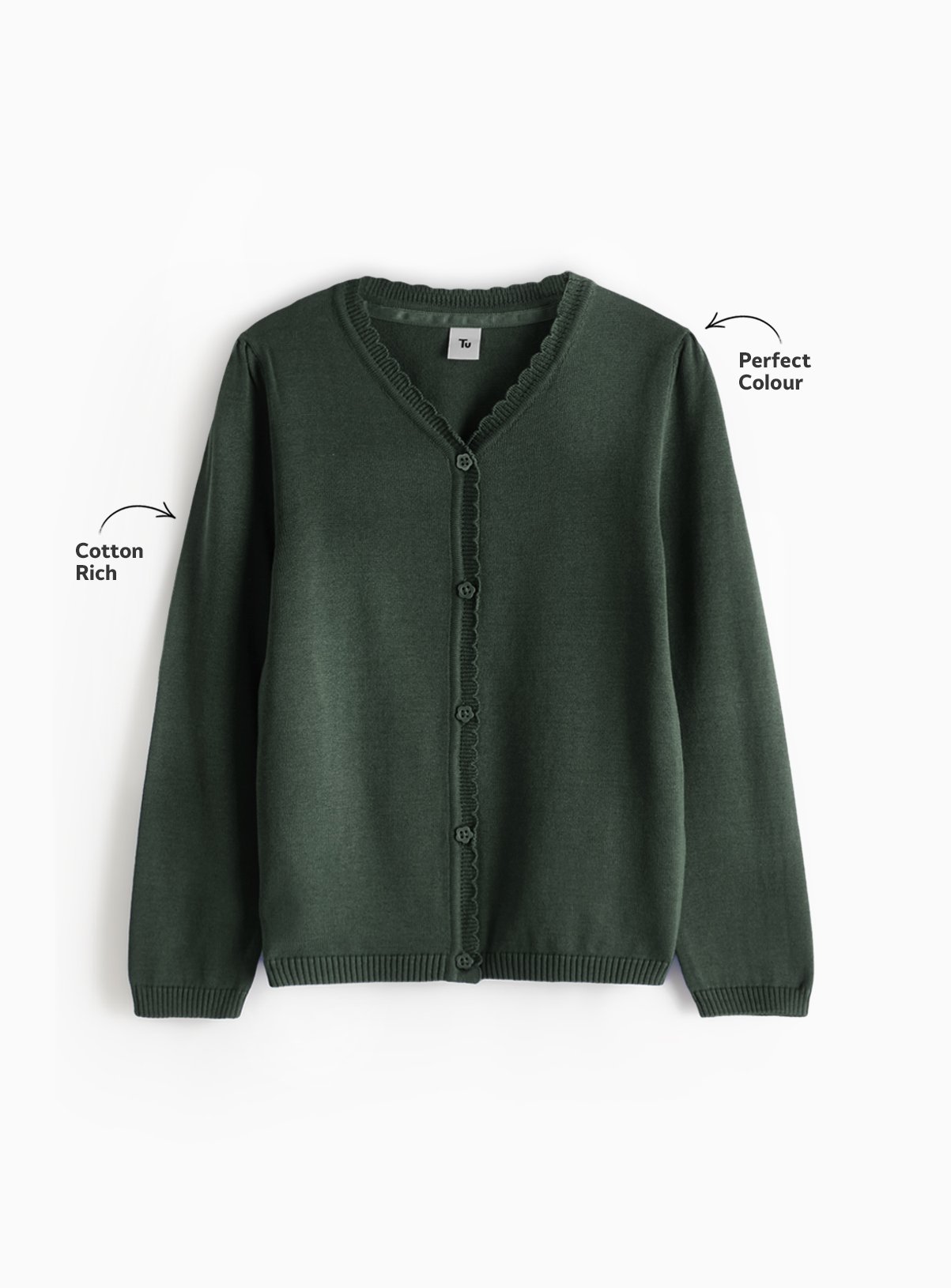 Green Knitted Cotton Scallop Trim Cardigan 2 Pack 9 years - Image 2 thumbnail