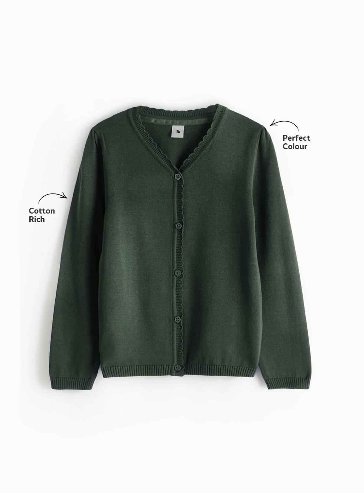 Green Knitted Cotton Scallop Trim Cardigan 2 Pack 9 years - Image 2