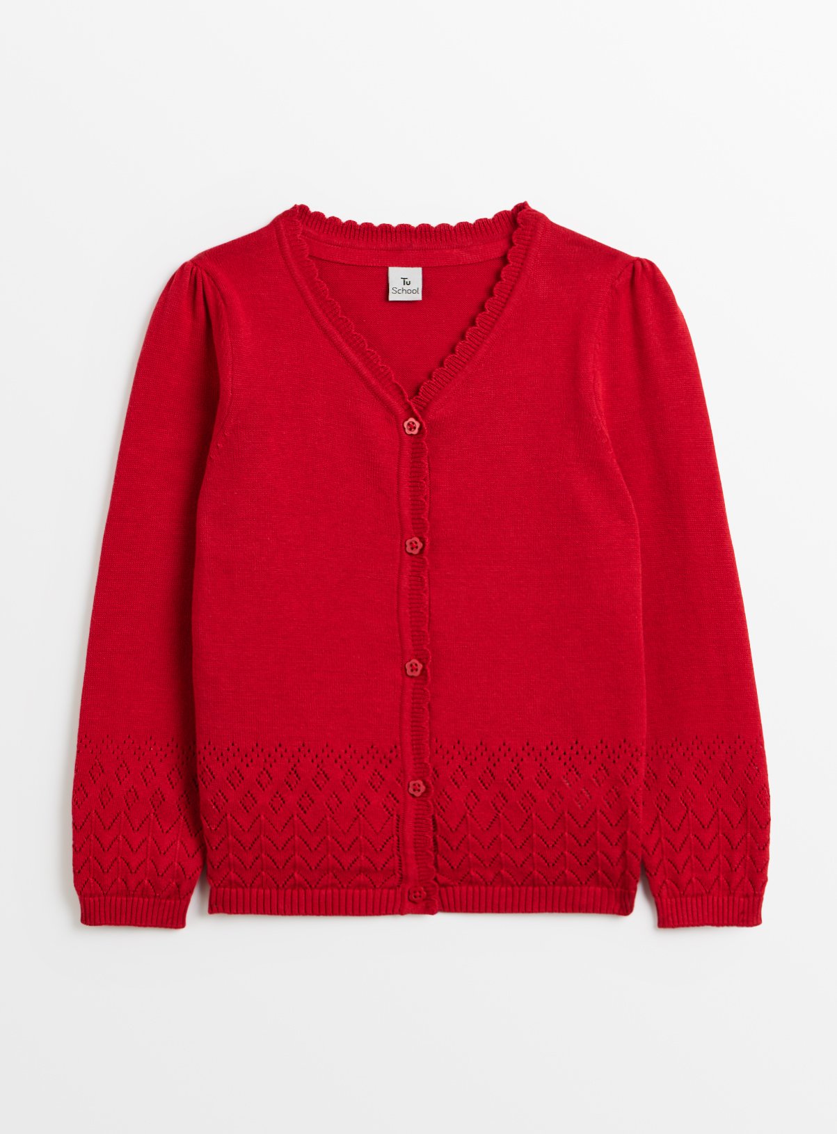 Red Pointelle Knit Cotton Scallop Trim Cardigan 12 years - Image 3 thumbnail
