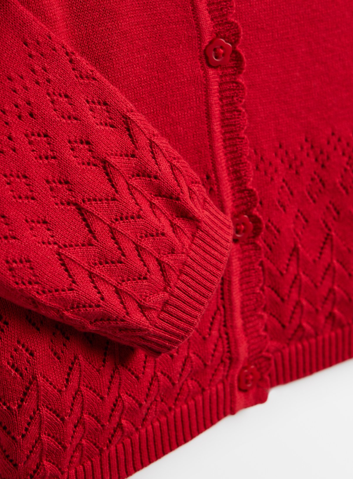 Red Pointelle Knit Cotton Scallop Trim Cardigan 12 years - Image 4 thumbnail