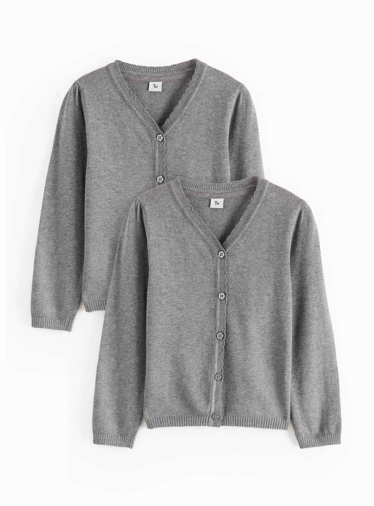 Grey Knitted Cotton V Neck Cardigan 2 Pack 9 years - Image 1