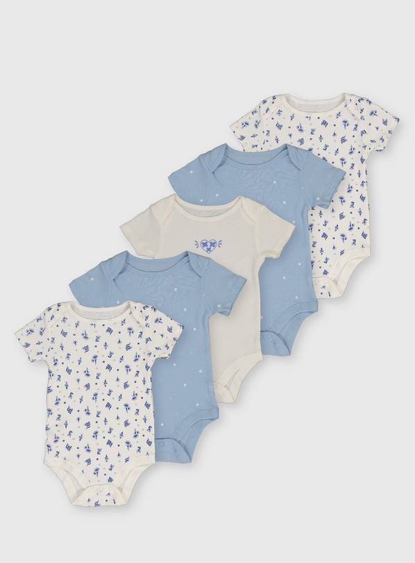 Buy Blue Floral Bodysuits 5 Pack Newborn Bodysuits and vests Argos