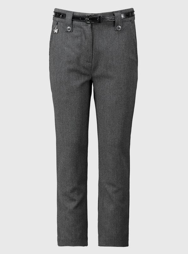 Grey Woven Belted School Trousers 10 years