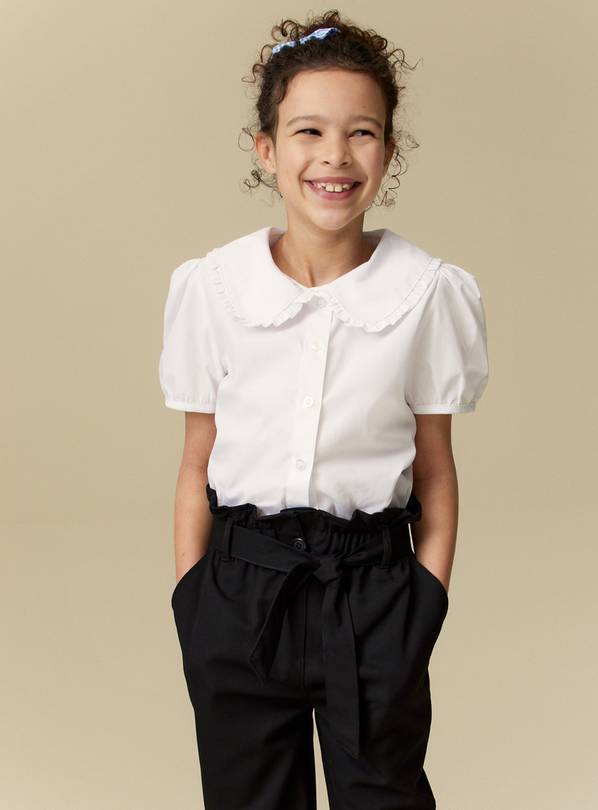 White Large Collar Short Sleeve Blouse 11 years