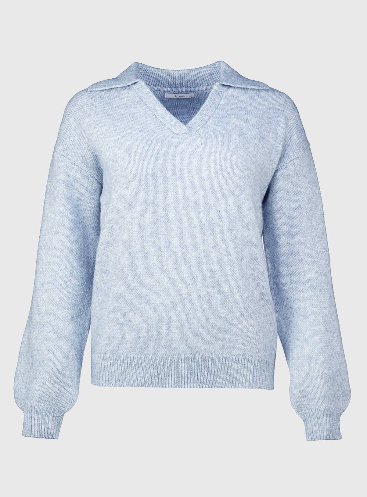 Blue Knitted Trophy Collar Jumper With Wool - 8 - Image 3