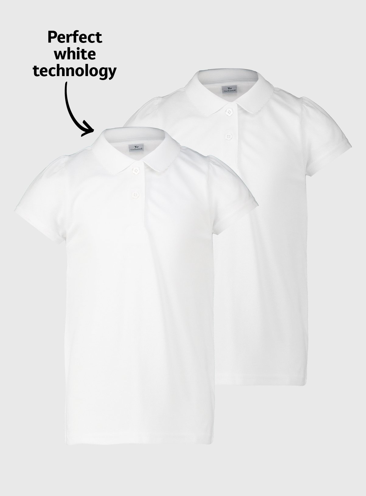 White White Scallop Eco-Lite Polo Shirts 2 Pack - Tu by Sainsbury's