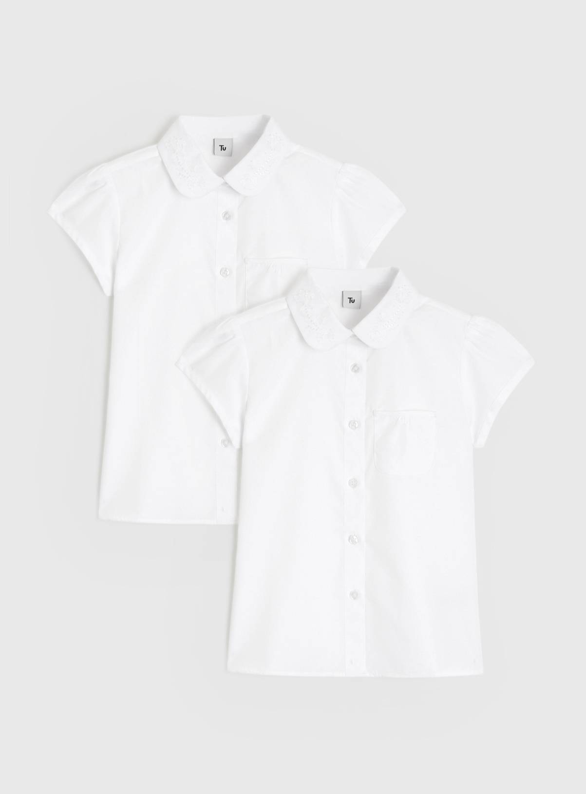 White Poly Cotton Embroidered Collar Blouses 2 Pack 3 years - Image 1