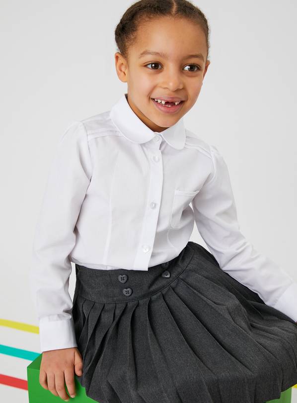 White Pleated Easy Iron School Blouse 2 Pack 5 years