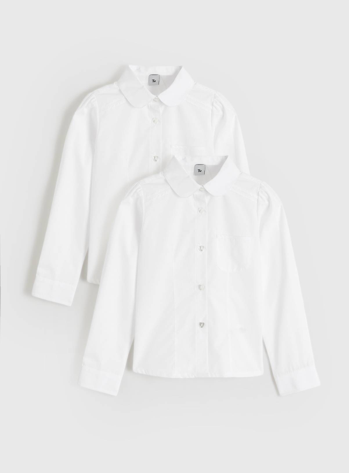 White Peter Pan Collar Long Sleeve Blouses 2 Pack 12 years - Image 1