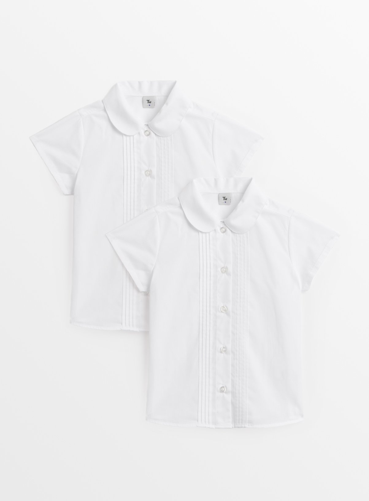 White Pintuck Peter Pan Collar Blouses 2 Pack 12 years - Image 1 thumbnail
