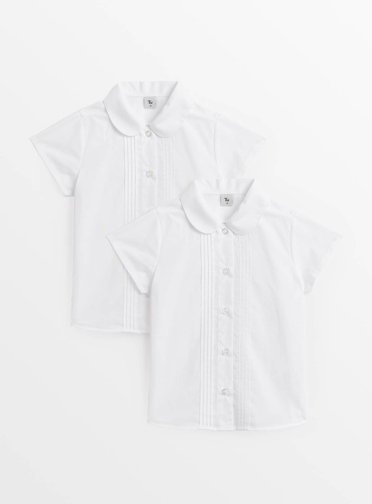 White Pintuck Peter Pan Collar Blouses 2 Pack 12 years - Image 1