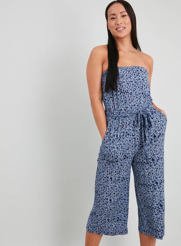 Buy Blue Floral Bandeau Jersey Jumpsuit 8 Jumpsuits and playsuits