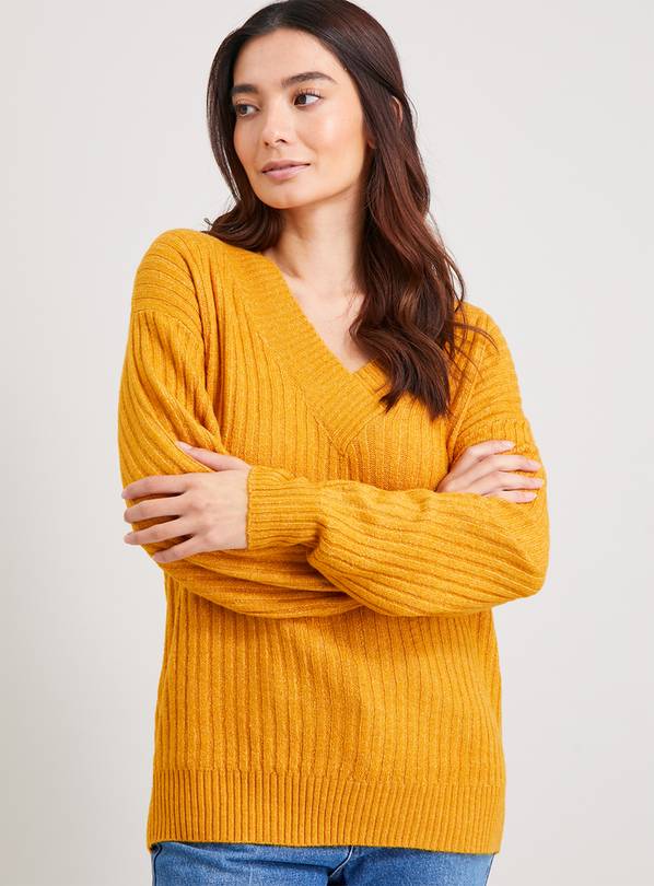 Buy Mustard Ribbed VNeck Relaxed Jumper 22 Jumpers Argos