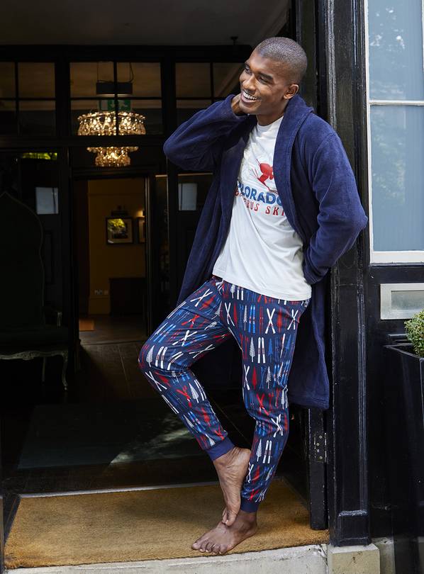 Buy Navy Shawl Collar Dressing Gown L Dressing gowns Argos