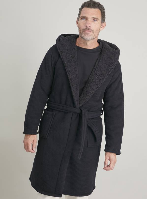 Buy Black Waffle Borg Lined Dressing Gown - L | Dressing gowns | Argos