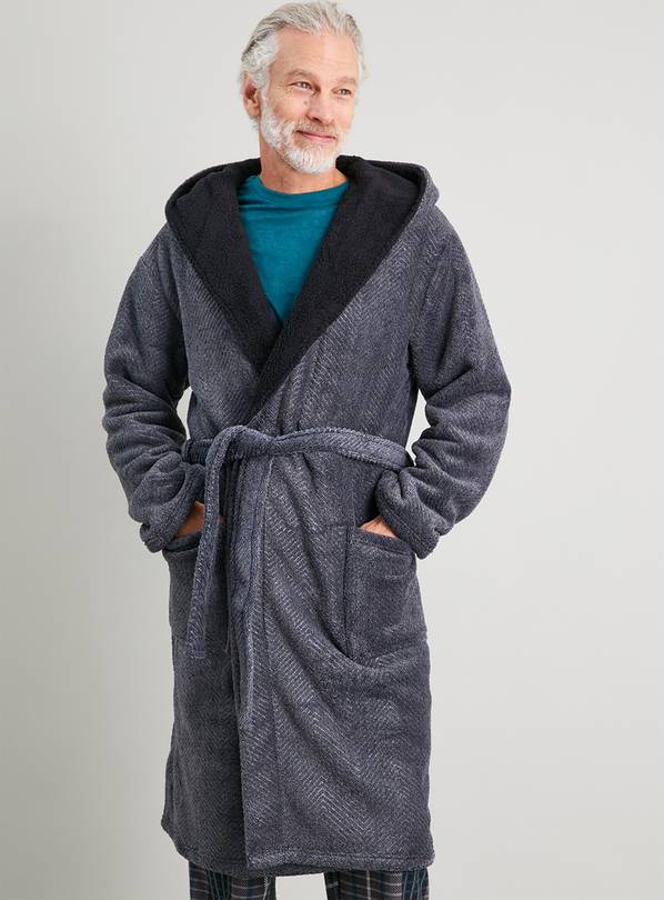 Buy Grey Herringbone Hooded Dressing Gown S Dressing gowns Argos