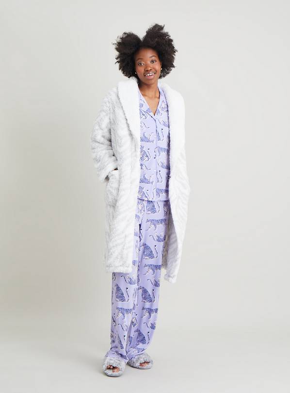 Buy White & Grey Zebra Print Dressing Gown XL Dressing gowns