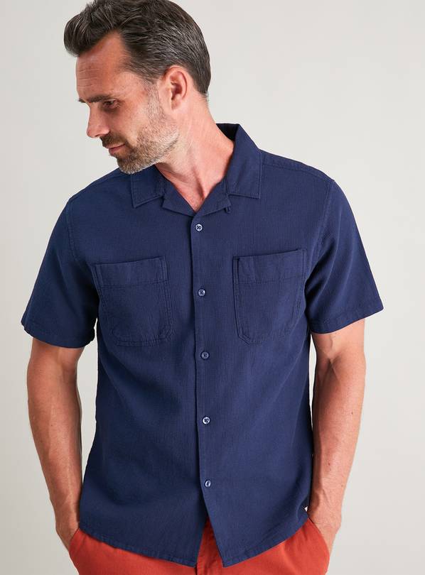 Buy Navy Textured Revere Collar Shirt - XXL | Shirts | Argos