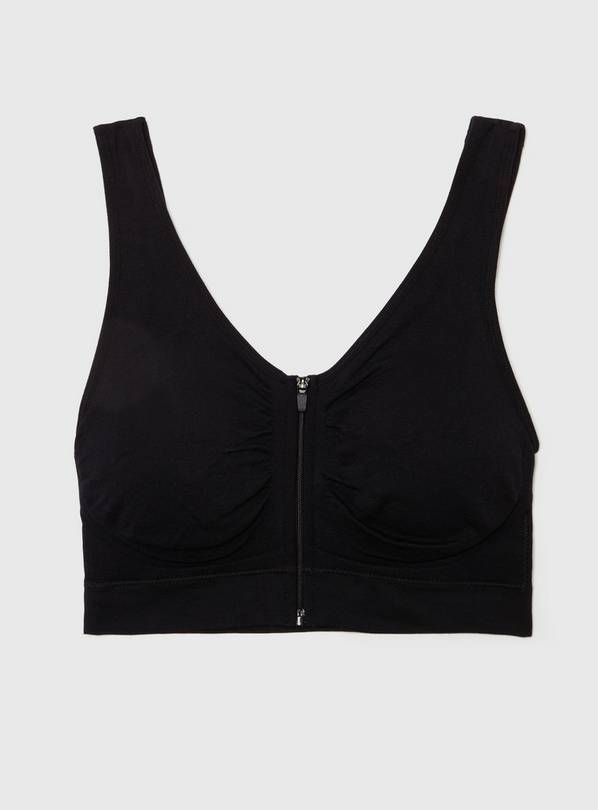 Buy Black Seamless Stretch Zip Front Crop Top L | Bras | Tu