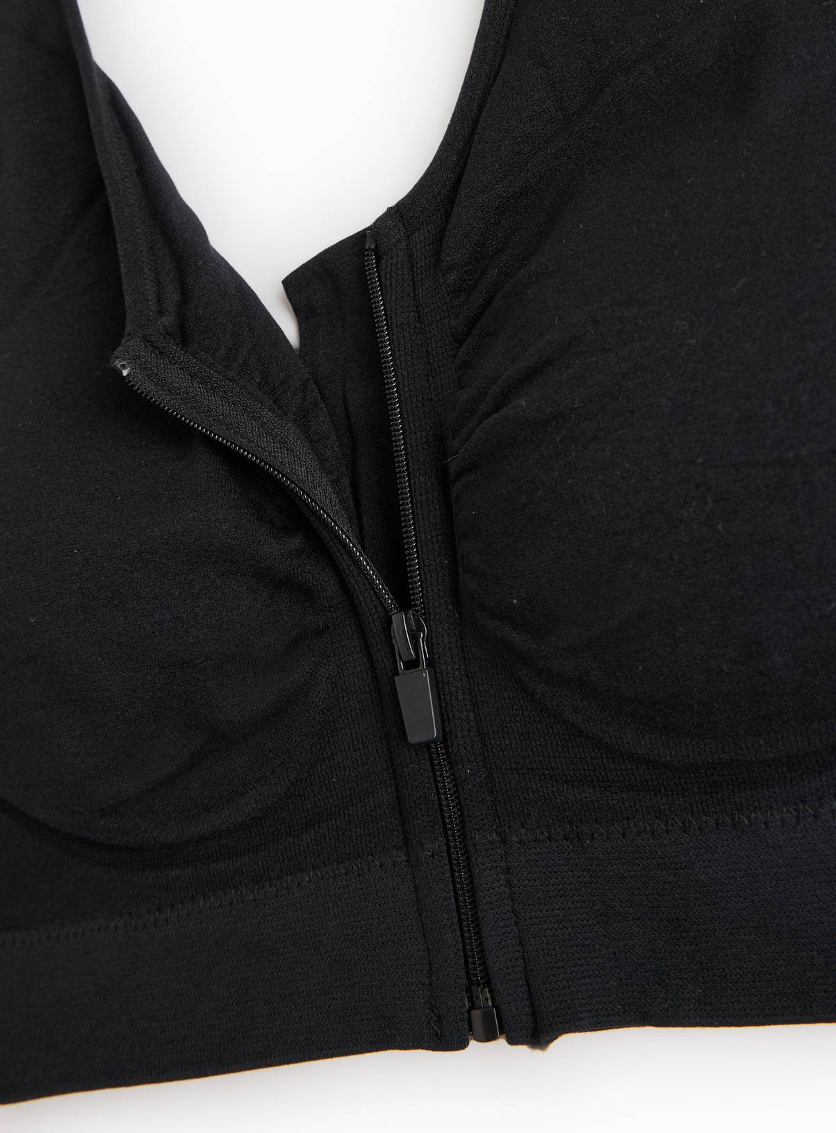 Black Seamless Stretch Zip Front Crop Top XXXL - Image 2